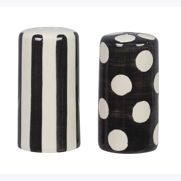 Stoneware Black and White Salt and Pepper Shakers