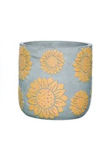 Cement Embossed Floral Container Yellow Flower