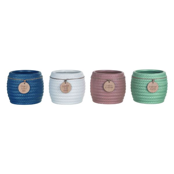 Stoneware Planter with Wood Tag ( I Need A Drink)
