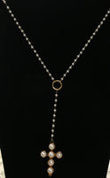 Gold Pearl Cross Necklace