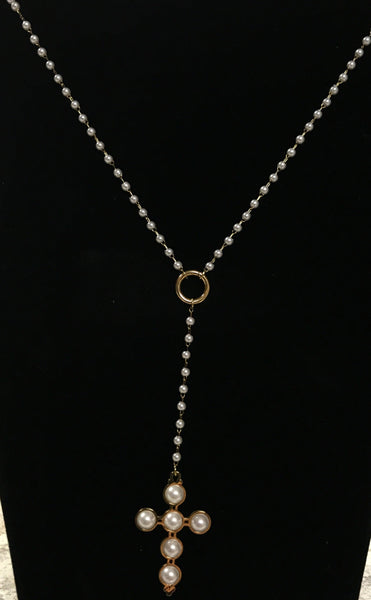 Gold Pearl Cross Necklace