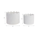 Plant Pot Set of 2 - White Ceramic Scalloped Arch, 9/12 in.