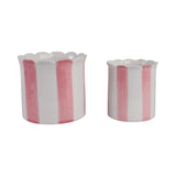 Plant Pot Set of 2 - Pink Ceramic Striped Scallop Edge,6/8in