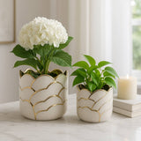 Plant Pot Set of 2 - Ivory/Gold Ceramic Resin Clouds, 6/7 in