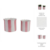 Plant Pot Set of 2 - Pink Ceramic Striped Scallop Edge,6/8in