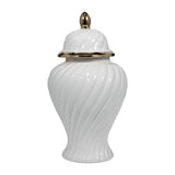 Decorative Jar - White Ceramic Swirl Tall Lidded, 20 in.