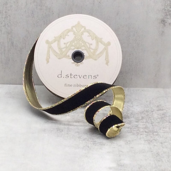 Flocked Velvet Black with Gold Metallic Ribbon