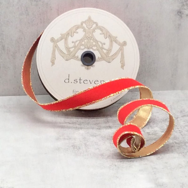 Flocked Velvet Red with Gold Metallic Ribbon