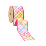 2 1/2" Wired Dupioni Ribbon | Bias Plaid Hot Pink w/ Hot Pink Taffeta Fused Back | 10 Yard Roll