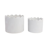 Plant Pot Set of 2 - White Ceramic Scalloped Arch, 9/12 in.