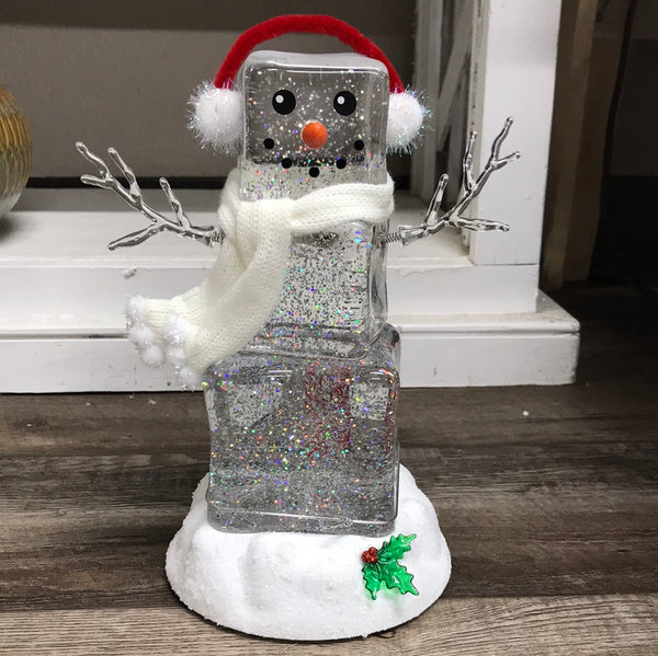 9” LED Swirl Snowman Cube