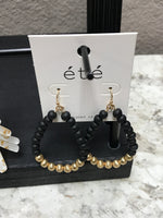Gold and Black Bead Hoop Earrings