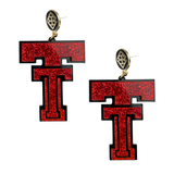 Red Glitter Vintage Double T Earrings