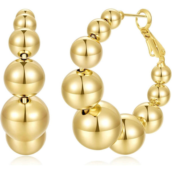 Gold Bead  Hoop Statement Earrings