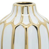 Decorative Vase - White/Gold Ceramic Bud Abstract, 8 in.