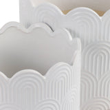 Plant Pot Set of 2 - White Ceramic Scalloped Arch, 9/12 in.