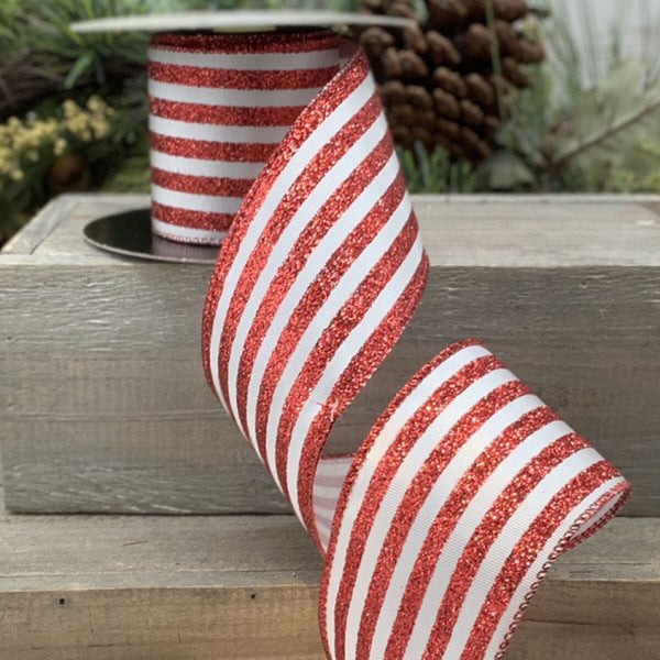 Satin Red and White Glitter Stripe