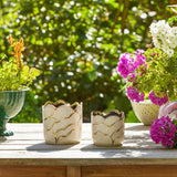 Plant Pot Set of 2 - Ivory/Gold Ceramic Resin Clouds, 6/7 in