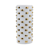 Decorative Vase - White/Gold Ceramic Raised Rectangular,11in