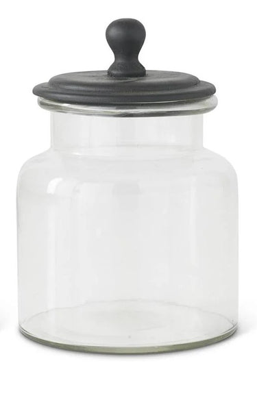 GLASS JARS W/WOODEN BLACK LID