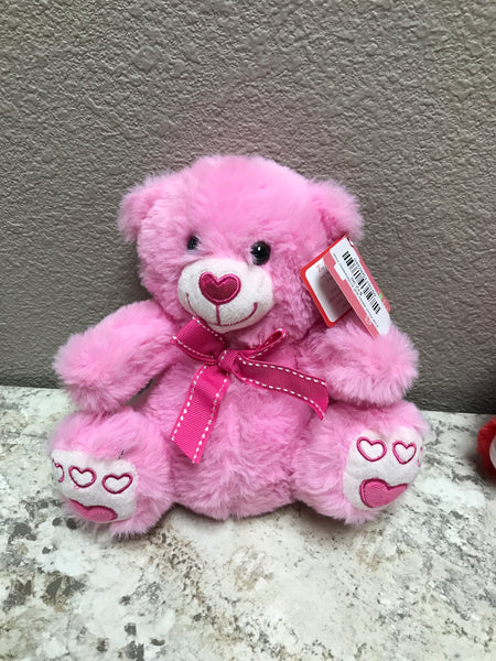 Pink Plush Bears with Embroidered Hearts