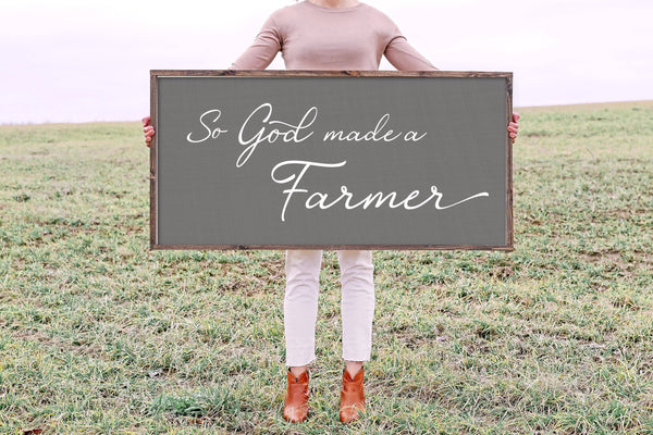 God made a Farmer | Rustic sign | Country Sign | Western Sig: 7"x13" Framed / Charcoal