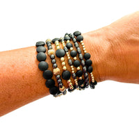 Black & Gold Filled Bracelets: Matte Flat Black