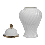 Decorative Jar - White Ceramic Swirl Tall Lidded, 20 in.