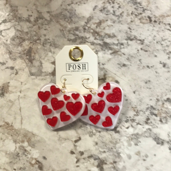 Valentine Heart Shape Acrylic Earring - White/Red