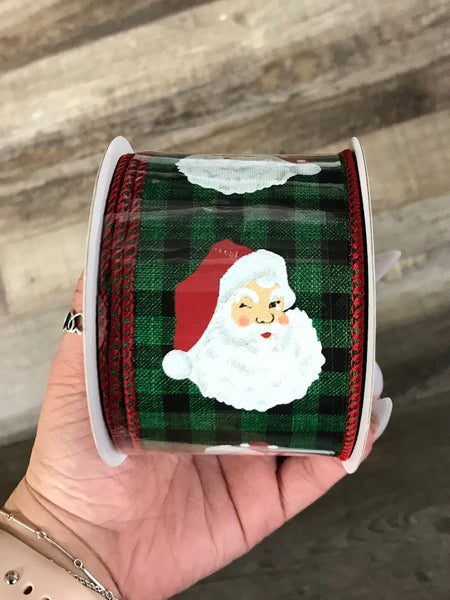 Santa Head Checkered Ribbon