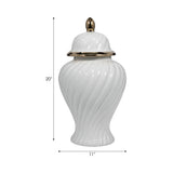 Decorative Jar - White Ceramic Swirl Tall Lidded, 20 in.