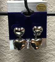 Double Heart Silver Earrings