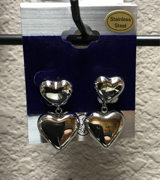 Double Heart Silver Earrings