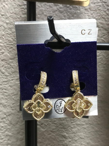 Gold C.Z Flower Earrings