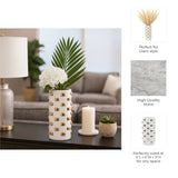 Decorative Vase - White/Gold Ceramic Raised Rectangular,11in