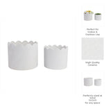 Plant Pot Set of 2 - White Ceramic Scalloped Arch, 9/12 in.