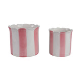 Plant Pot Set of 2 - Pink Ceramic Striped Scallop Edge,6/8in