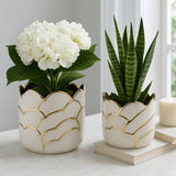 Plant Pot Set of 2 - Ivory/Gold Ceramic Resin Clouds, 6/7 in