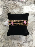 Gold Bead Bracelet with Pink Hearts