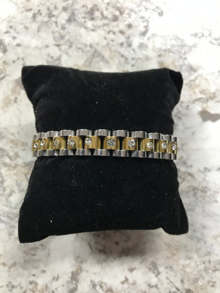 Silver and Gold Chain Bracelet with C.Z