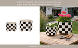 Planters Set of 2 - Black Ceramic Checkerboard, 10/12 in.