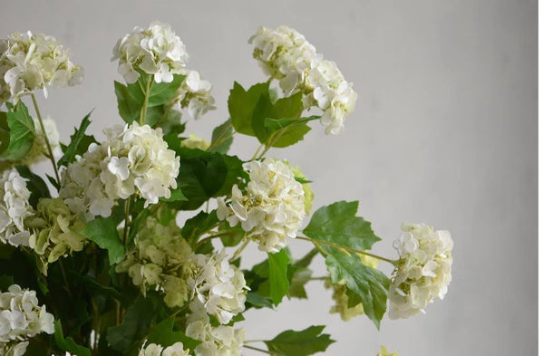 40"Long-5 Blooms-Premium Faux Snowball hydrangea spray: Pale Green