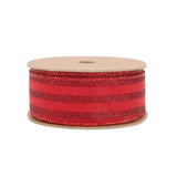 1 1/2" Wired Ribbon | Red Glittered Pinstripes on Red | 10 Yard Roll