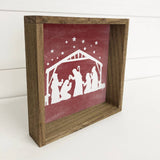 Nativity Red Canvas Wall Art Small Christmas Small Decor: 6x6" Mini Canvas Art with Wood Box Frame
