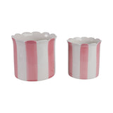 Plant Pot Set of 2 - Pink Ceramic Striped Scallop Edge,6/8in