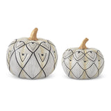 WHITE & BLACK SCALLOPED PATTERN RESIN PUMPKIN (Large)