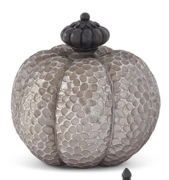 Gray Resin Textured Pumpkins w/Knob Stems