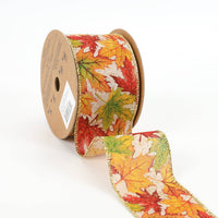 2 1/2" Wired Ribbon | "Maple Leaf" Natural/Multi | 10 Yards