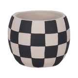 Plant Pot - Black/White Ceramic Rounded Checkerboard, 7 in.