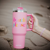 Light Pink Beach Please Tumbler Cup w/ Handle: Light Pink